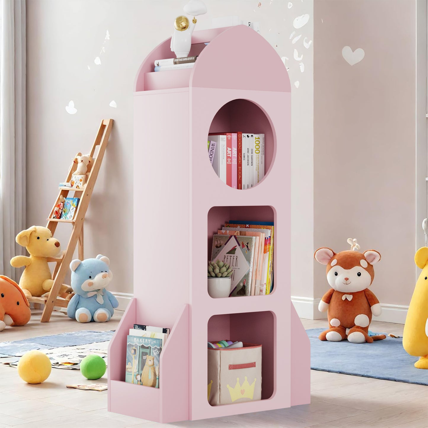 Arlopu Kids Bookshelf, 3-Tier Book Shelf Toy Organizer with Side shelves for Bedroom/Playroom/Nursery