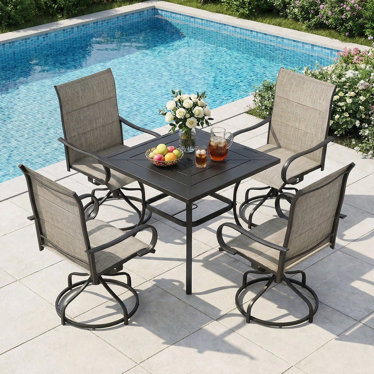Arlopu Patio Swivel Chair Set of 2, Outdoor Dining Chairs High Back, Padded All Weather Breathable Textilene Outside Furniture Chair, Gray