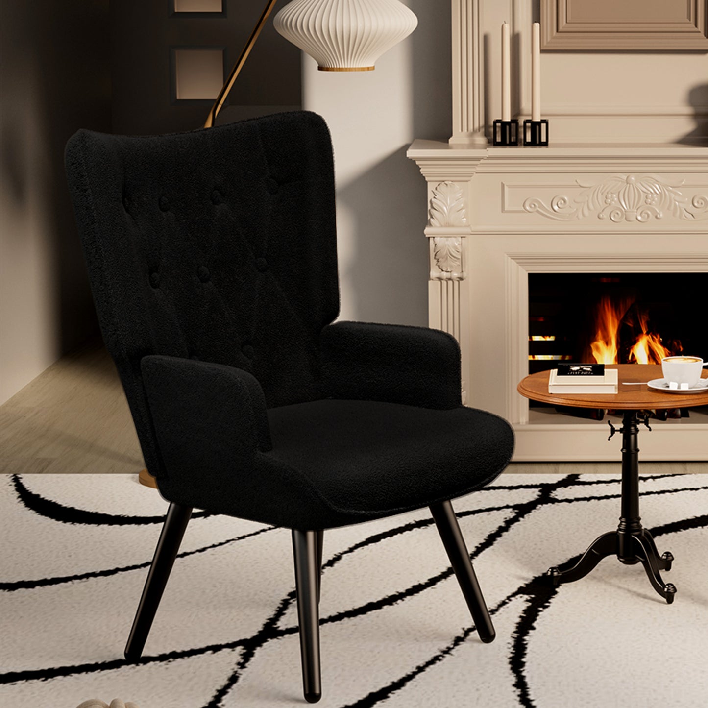 Arlopu 2pcs Accent Chairs, PU Leather Comfy Upholstered Armchair, High Backrest Living Room Chair, Wingback Chair Mid Century Modern for Living Room/Vanity/Bedroom, Brown