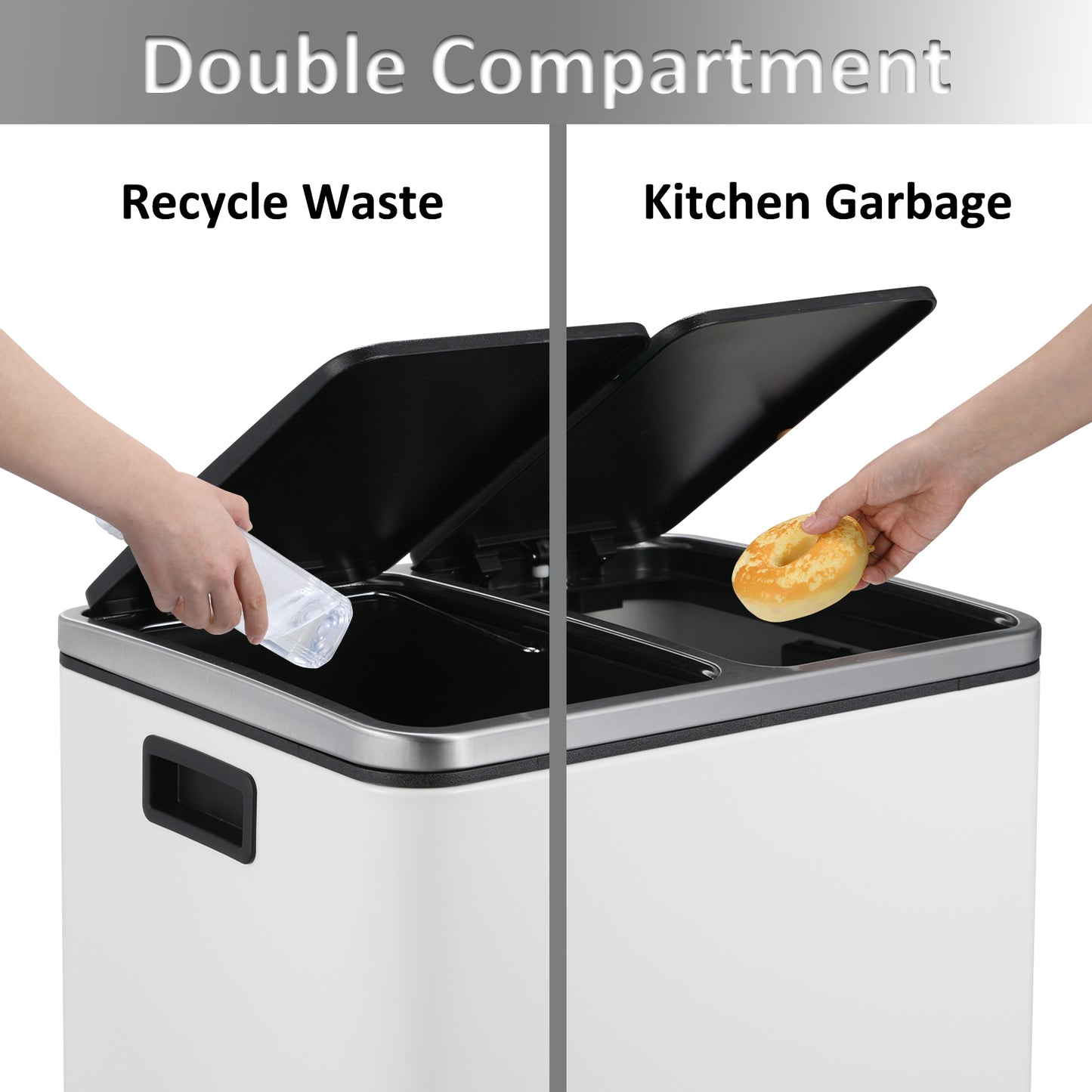 Arlopu 2 x 4 Gallon Dual Trash Can Stainless Steel Kitchen Garbage Can
