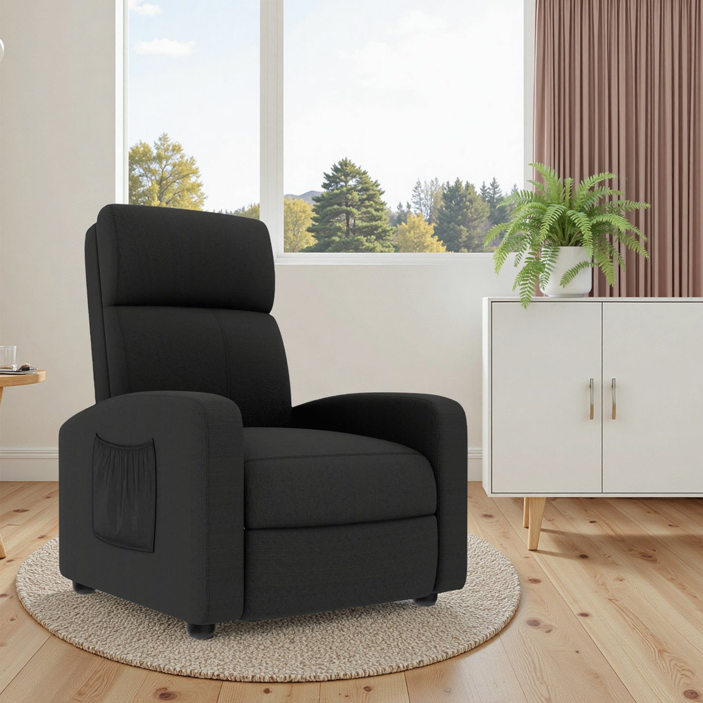 Arlopu Fabric Recliner Chair, Single Reclining Chair Home Theater Seating with Side Pocket, Adjustable Backrest and Footrest, Ergonomic Lounge Chair for Living Room
