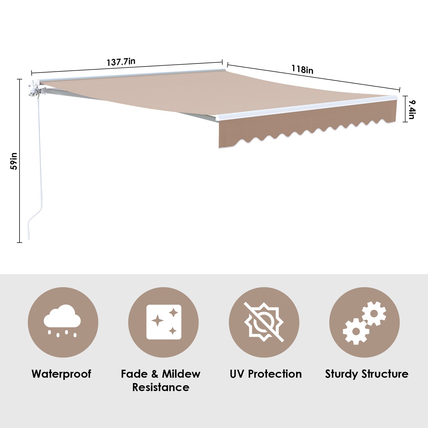 Arlopu 12'x10' Patio Awning Manual Retractable Door Canopy Patio Sun Shade Shelter