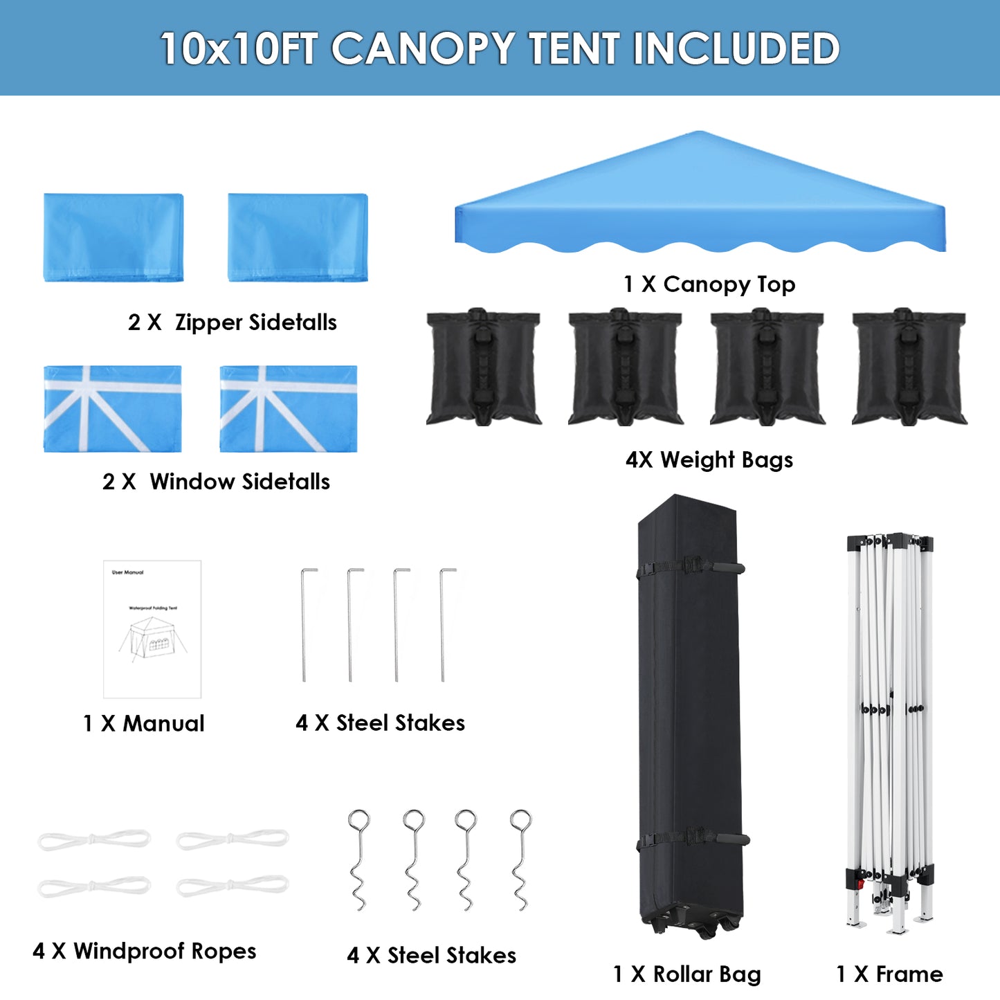 Arlopu 10x10FT Pop Up Canopy Tent with 4 Sidewalls, Commercial -Series Instant Canopy Tent, Outdoor Portable Gazebo with Wheeled Bag, Party Canopies Event Tent for Wedding/Patio/Camping