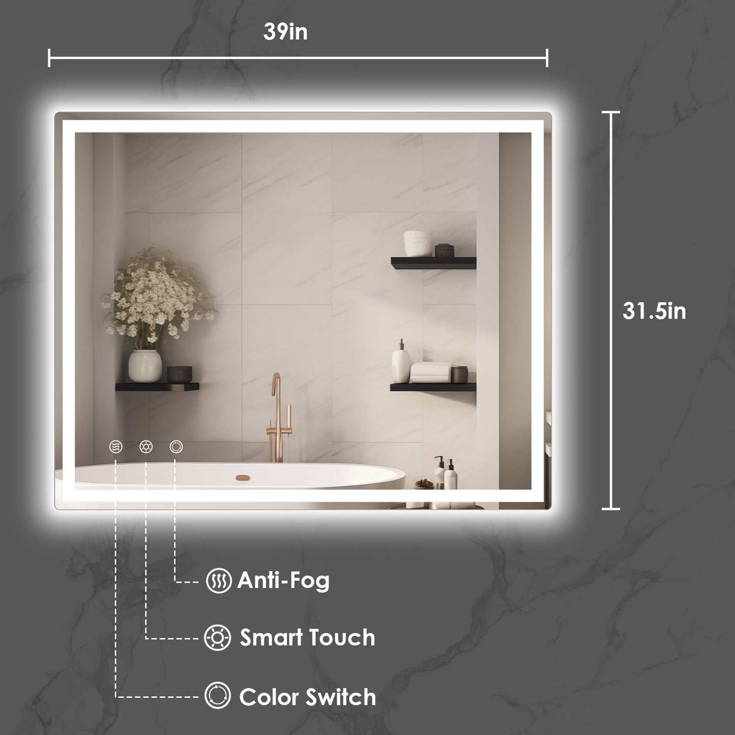 Arlopu Bathroom LED Mirror, LED Vanity Mirror for Bathroom with Lights, Anti Fog, Wall Mounted (Horizontal/Vertical)