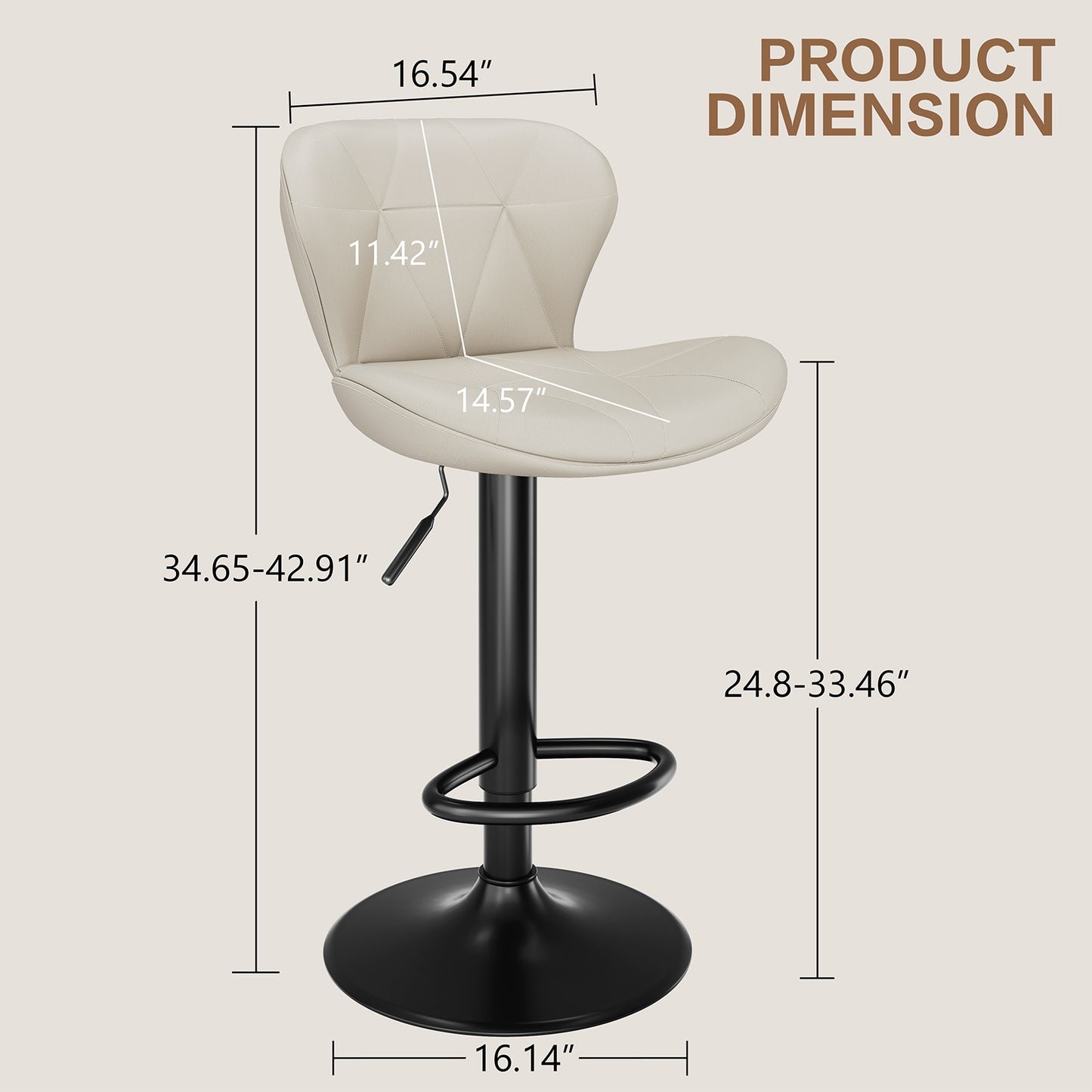 Arlopu Bar Stools Set of 4, Adjustable Swivel PU Leather Counter Seats, Counter Height Barstools with Back & Footrest for for Bar/ Kitchen/Dining Room