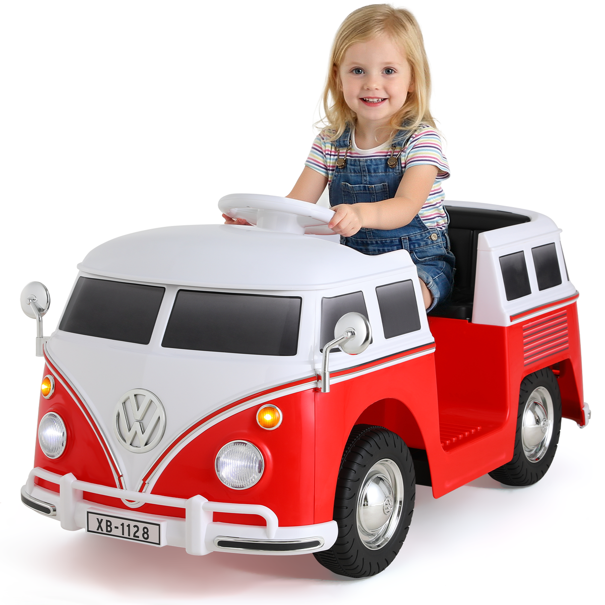 Arlopu 6V Kids Licensed Volkswagen Ride on Bus, Electric Ride on Car with Cup Holder, LED Headlights & Music for Ages 3+, Orange