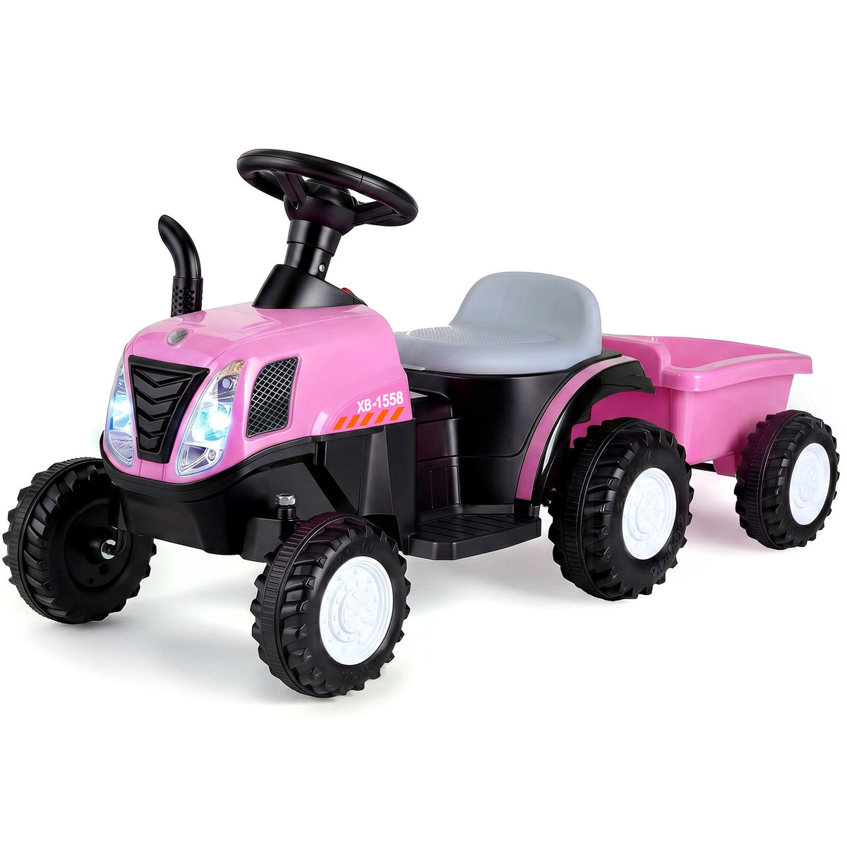 Arlopu 6V Kids Ride on Tractor Car, Electric Car with Detachable Trailer & Anti-skid Wheels, Pink