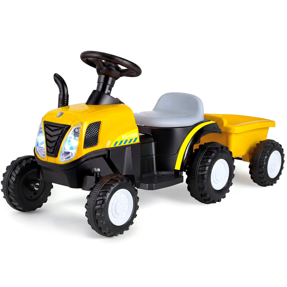 Arlopu 6V Kids Ride on Tractor Car, Electric Car with Detachable Trailer & Anti-skid Wheels, Pink