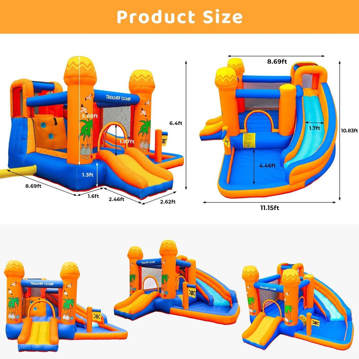 Arlopu Inflatable Water Slide Bounce House with Blower, Outdoor Yard Park Jumping Castle with Play Splash Pool for Kids 2-8 Years