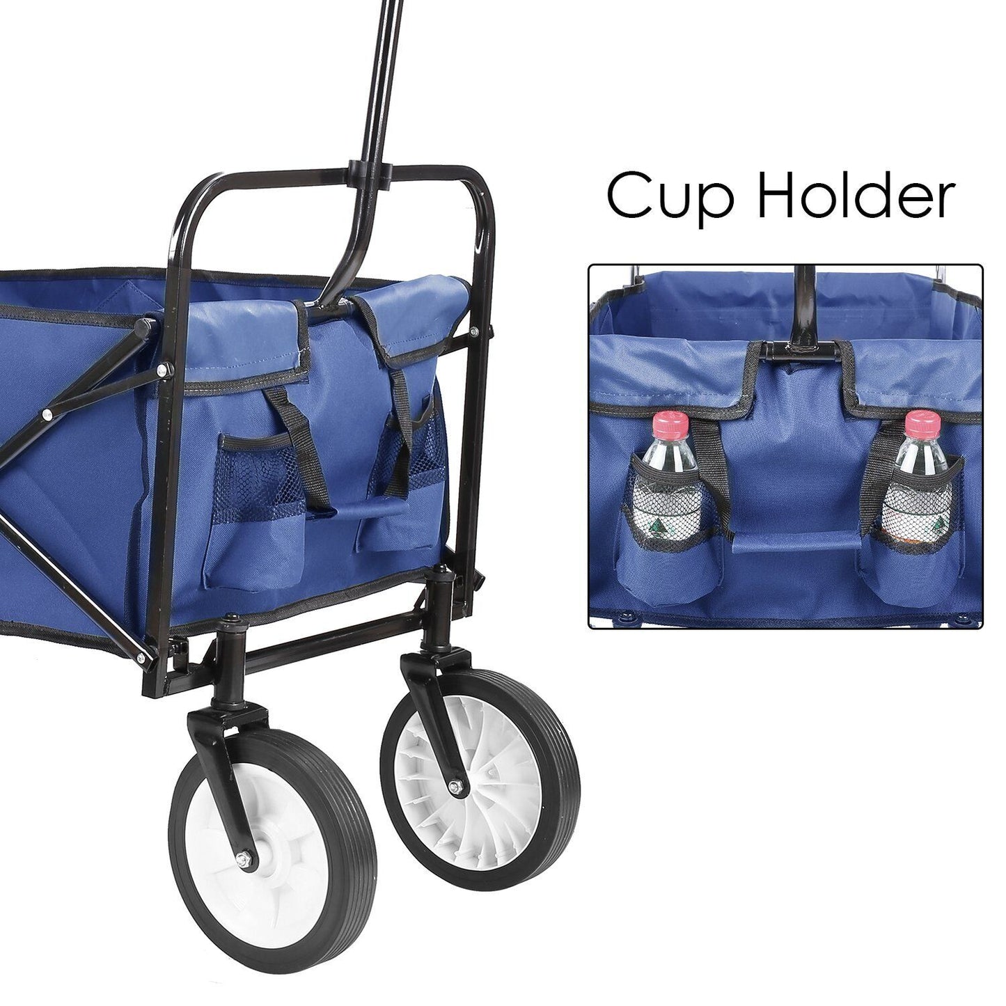 Arlopu Collapsible Utility Wagon Cart, Folding Grocery Cart Outdoor Camping Cart, 150 lbs, 262L (Navy Blue)