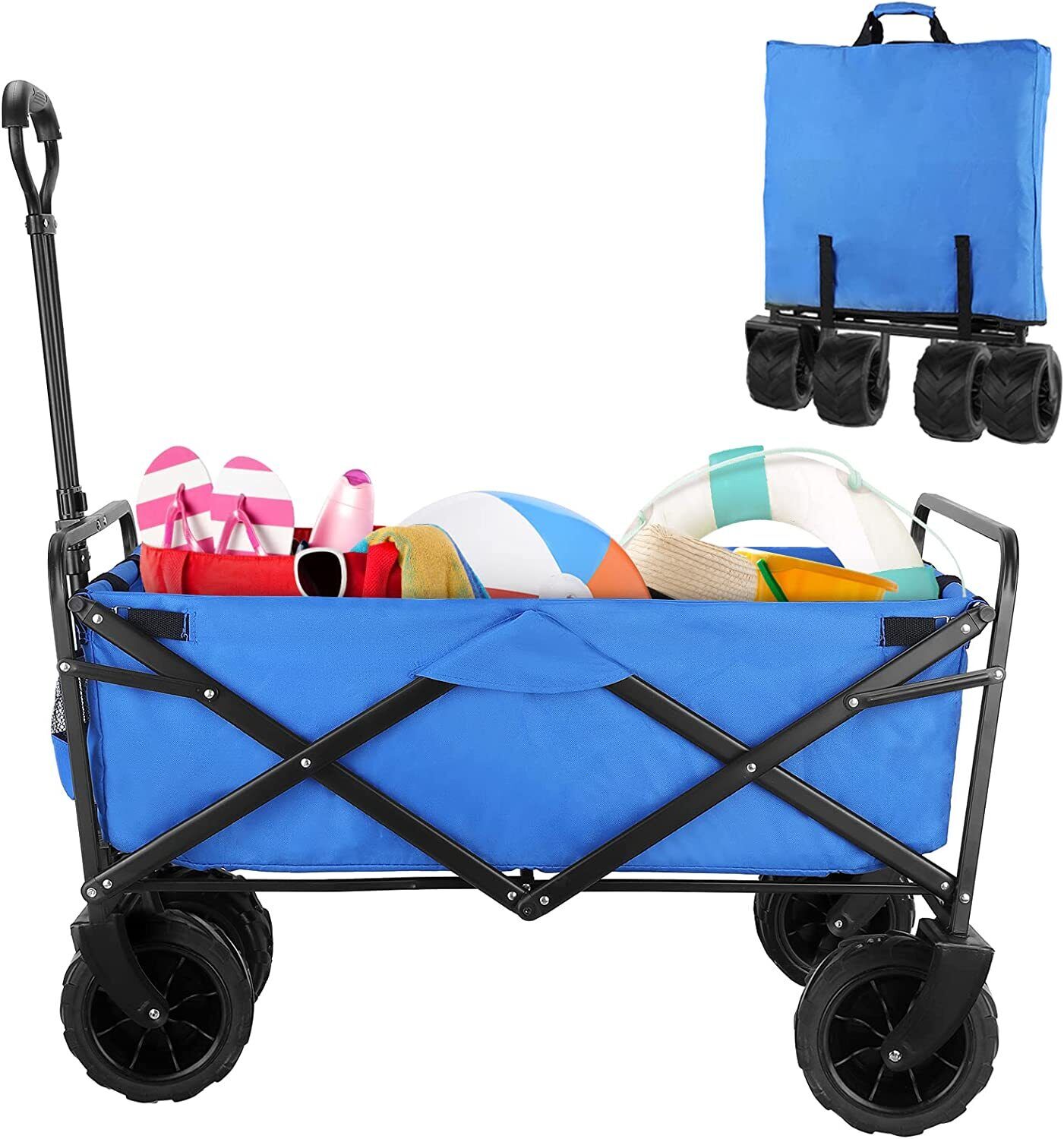 Arlopu Garden Cart Collapsible Utility Wagon Cart Outdoor Fishing Wagon Beach Trip Wagon Folding Grocery Shopping Cart