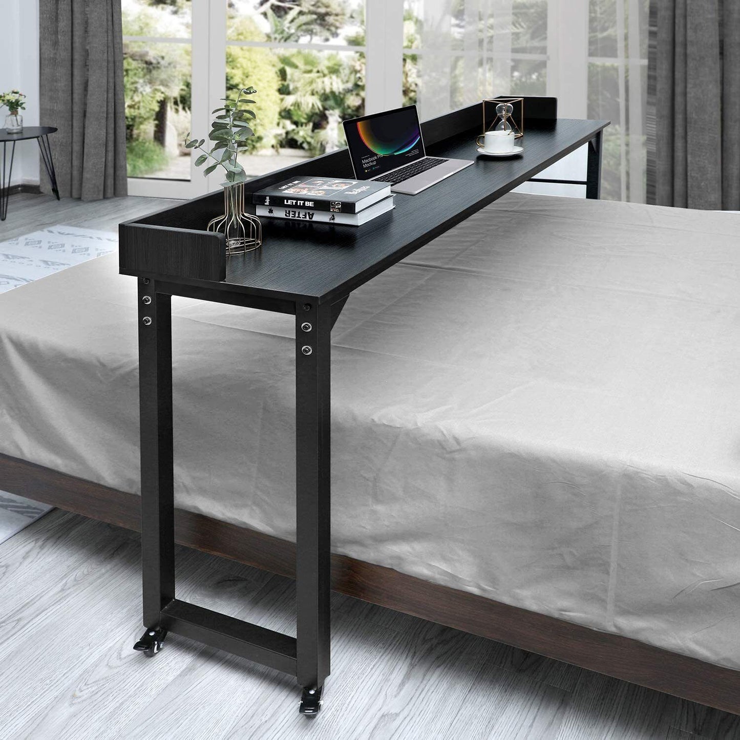 Arlopu 70.8'' Overbed Table with Wheels for Full/Queen Size Bed Frame, Mobile Computer Desk Standing Workstation Laptop Cart