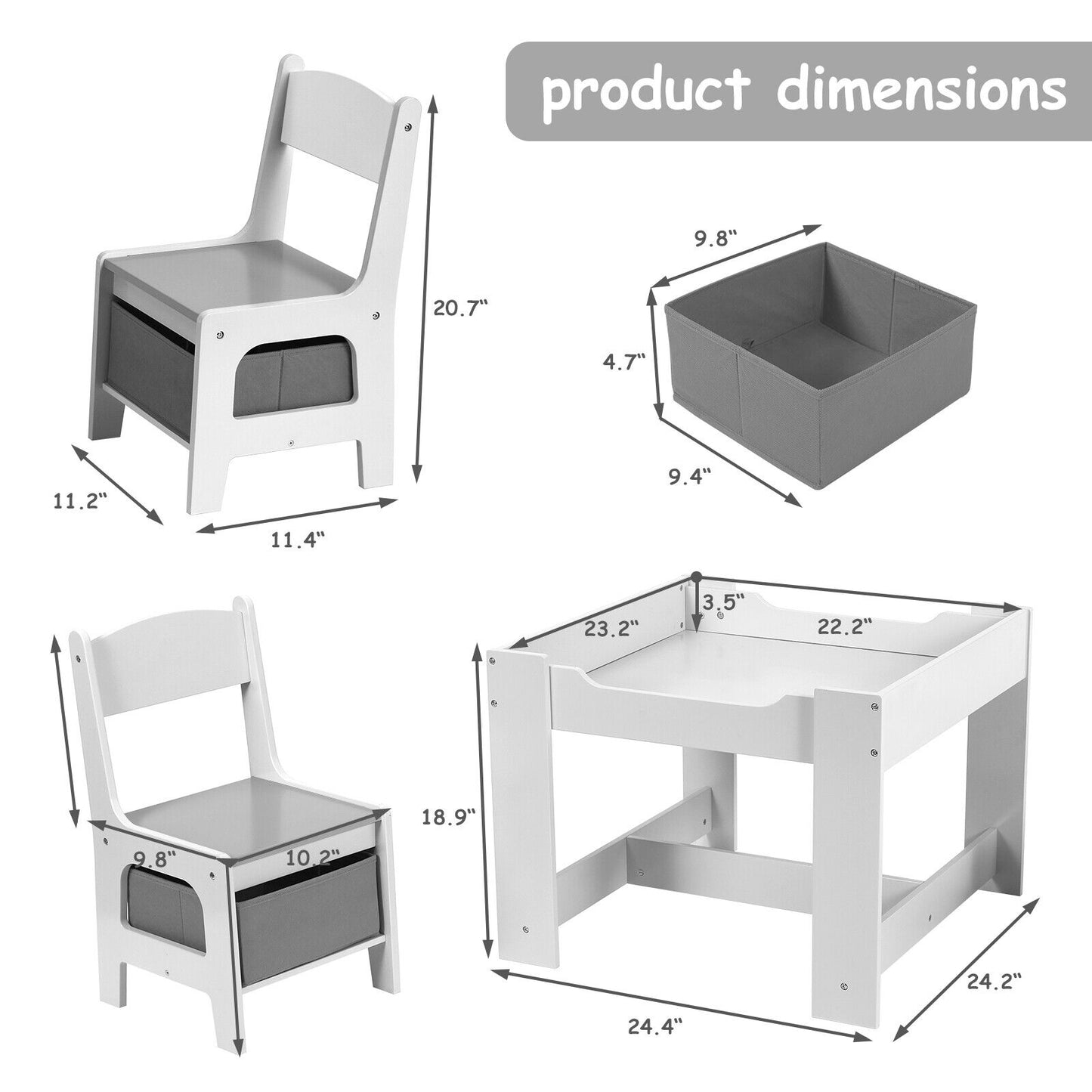 Arlopu Kids Table and 2 Chairs Set with Storage Drawer Children Writing Reading Table for Toddlers 2-8 Years