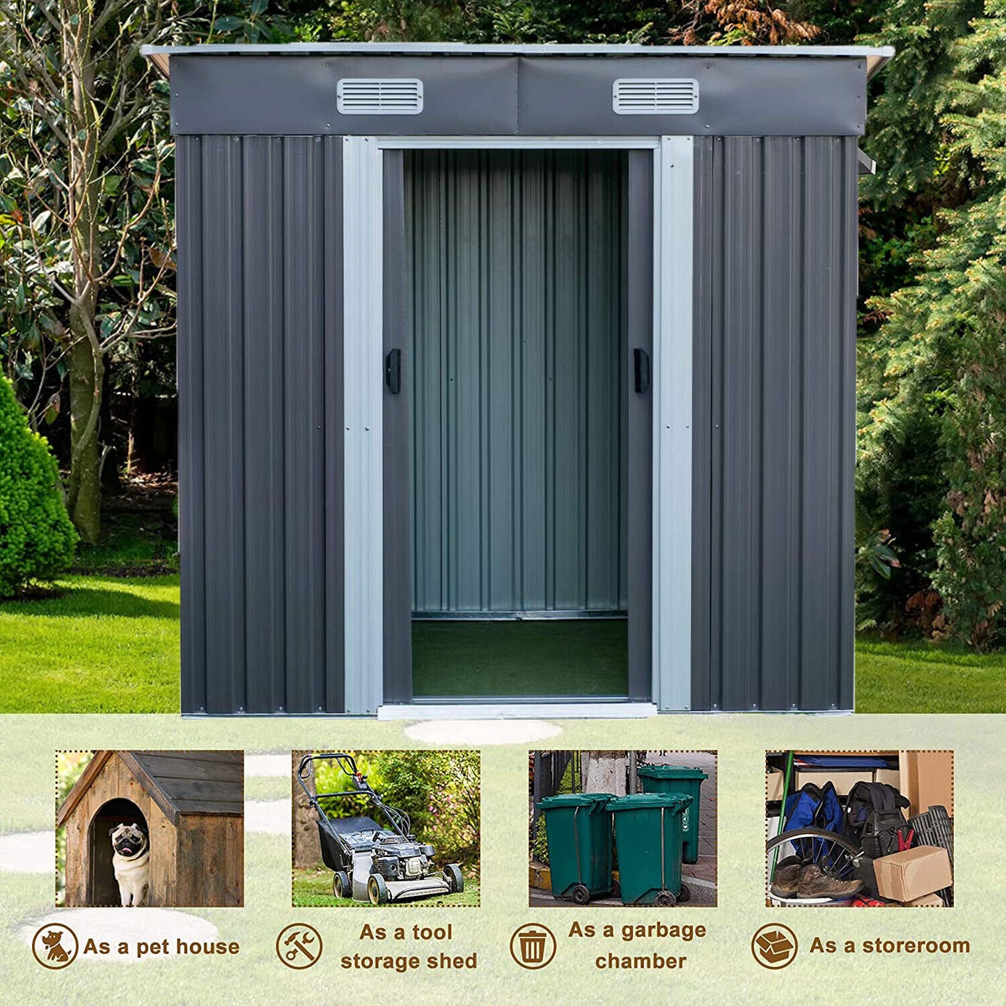 Arlopu 6' x 3.5' Outdoor Storage Shed, Garden Tool Shed with Double Lockable Doors