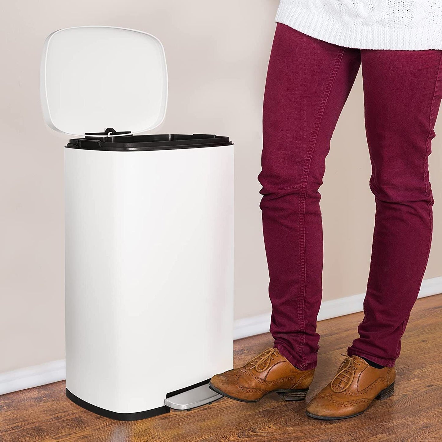 Arlopu 50L/13.2 Gallon Trash Can with Foot Pedal, Kitchen Garbage Bin with Soft Close Lid, Rectangular Waste Bin for Home Office Bathroom