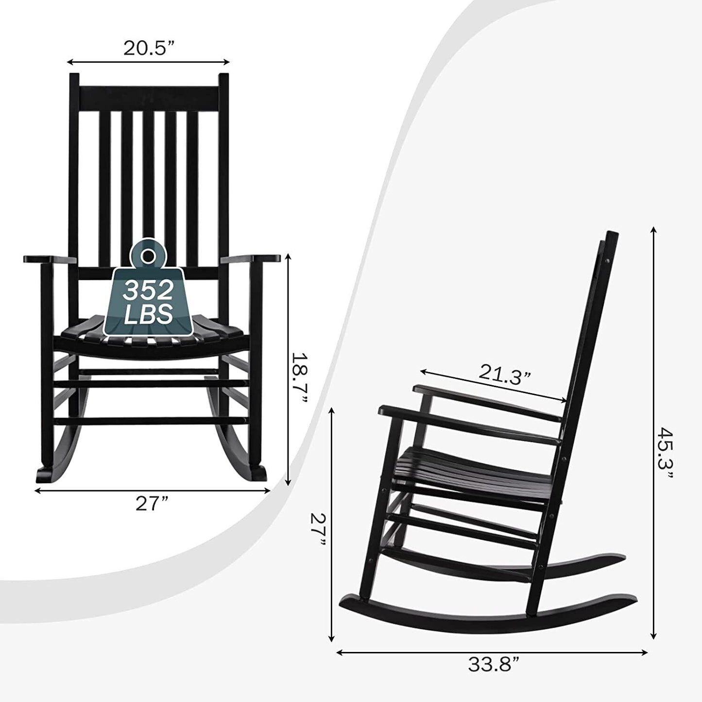 Arlopu Wooden Rocking Chair Outdoor Porch High Back Rocker Classic Arm Chair - 1pc