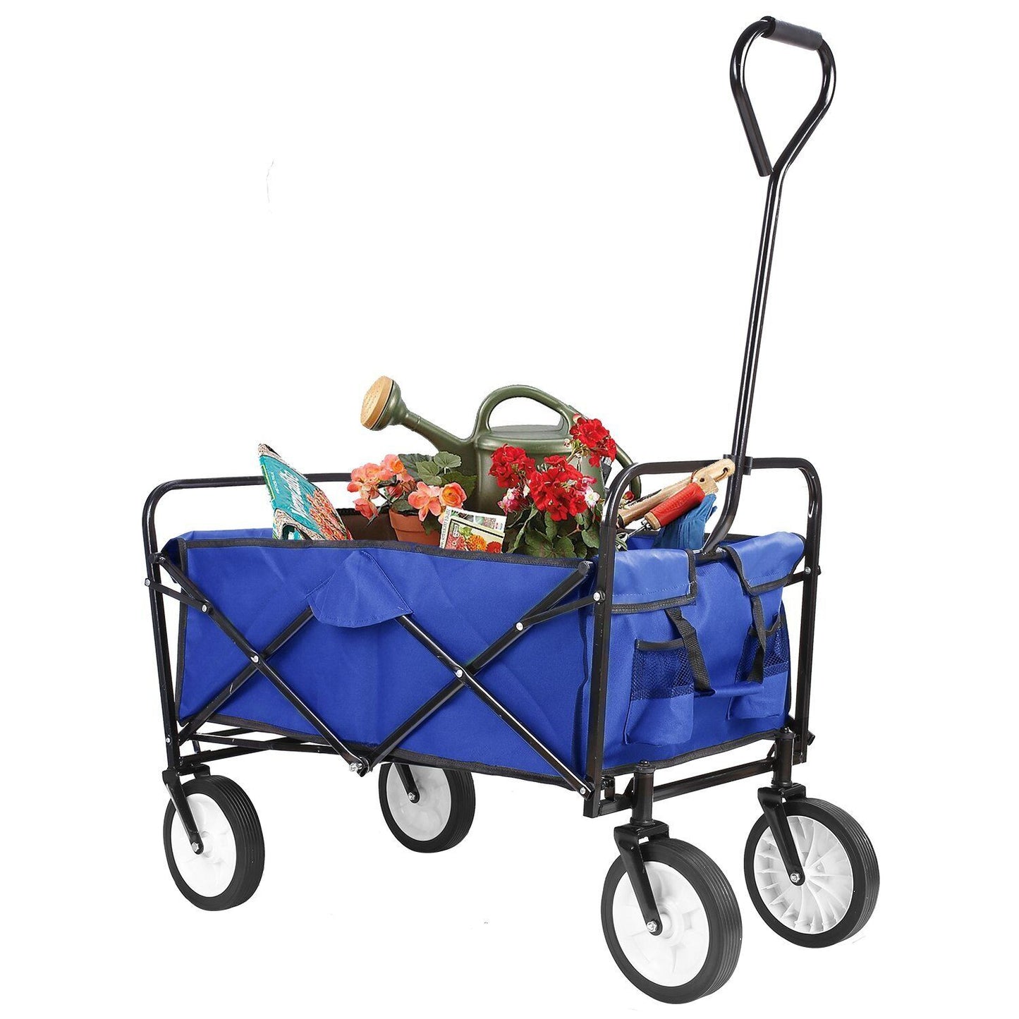 Arlopu Folding Wagon Cart, Heavy Duty Collapsible Garden Cart with Cup Holders, Portable Grocery Shopping Cart