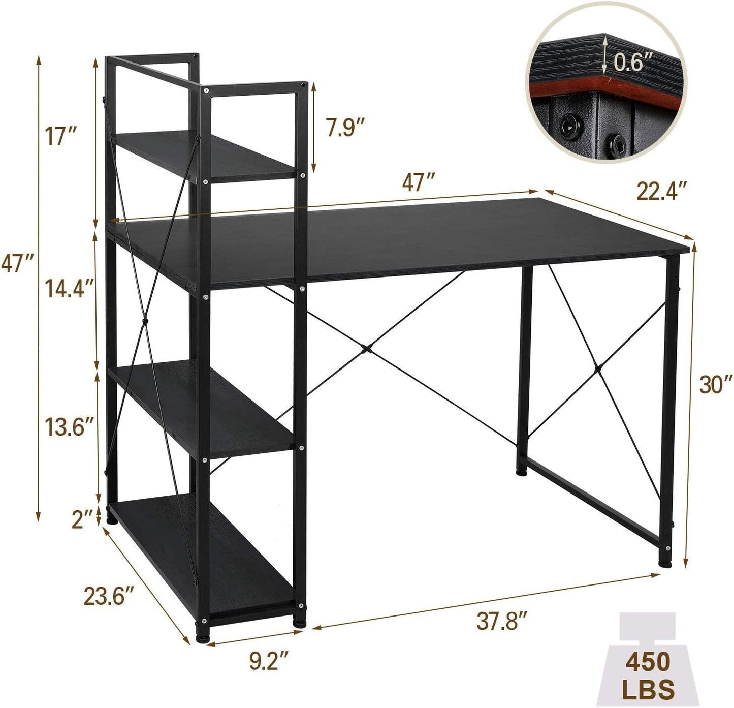 Arlopu Computer Desk, 47'' Home Office Desk Study Writing Table with Storage Shelves