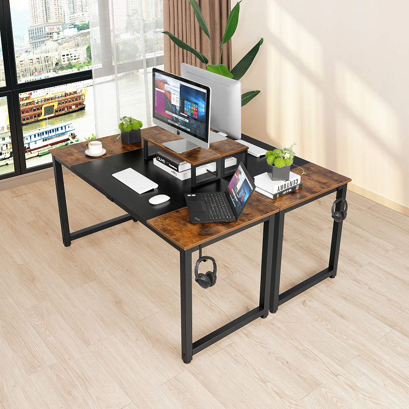 Arlopu 55'' Computer Desk, Home Office Desk, Sturdy Writing Study Table PC Laptop Table with Monitor Stand, Headphone Hook