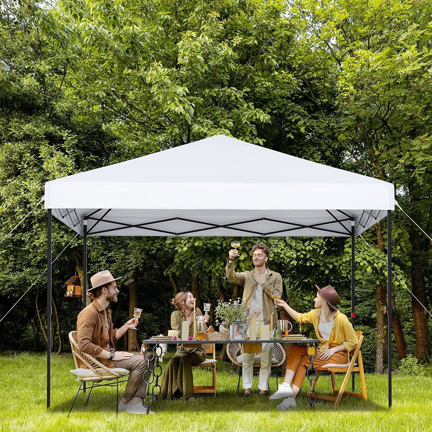 Arlopu Ez Pop up Canopy Tent 10' x 10' Outdoor Party Folding Gazebo Camping Shelter Instant Canopy - White