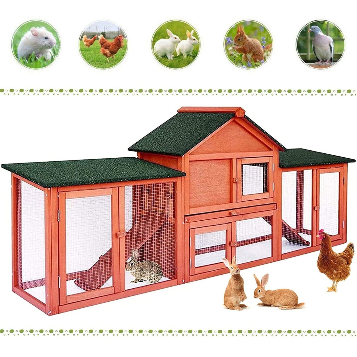 Arlopu 82.7'' Rabbit Hutch, Indoor Outdoor Backyard Bunny Cage Wooden Poultry Small Animals House with Ramps, Asphalt Roof