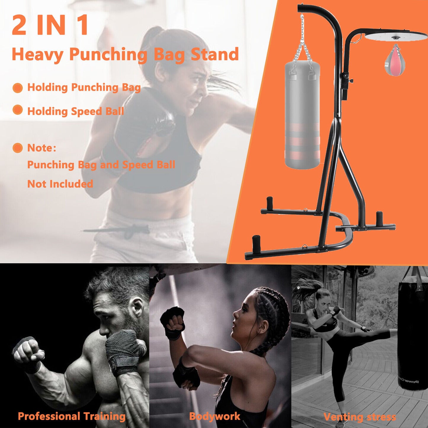 Arlopu Heavy Boxing Bag and Speed Bag Stand, Steel Punching Stand for Heavy Bag, Height Adjustable Dual Station Boxing Training Equipment with 3 Plate Pegs, 100lbs