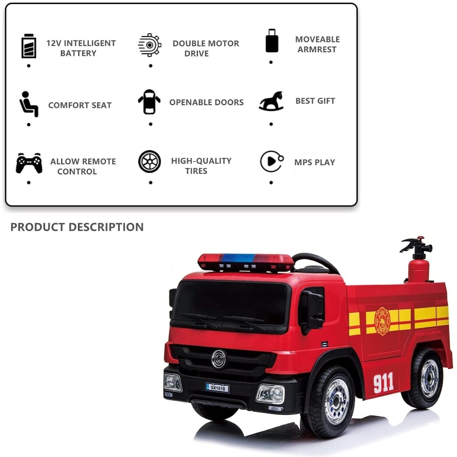 Fire truck power wheels hot sale 12v