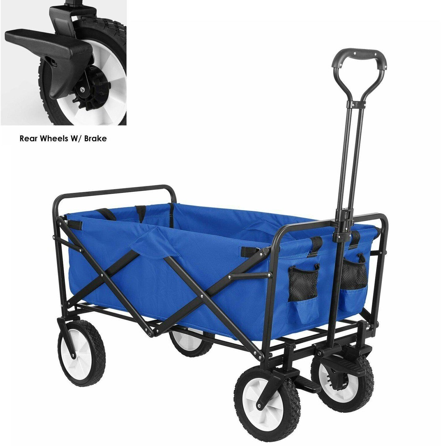 Arlopu Collapsible Wagon Cart, Folding Utility Beach Wagon Outdoor Grocery Shopping Cart, Blue