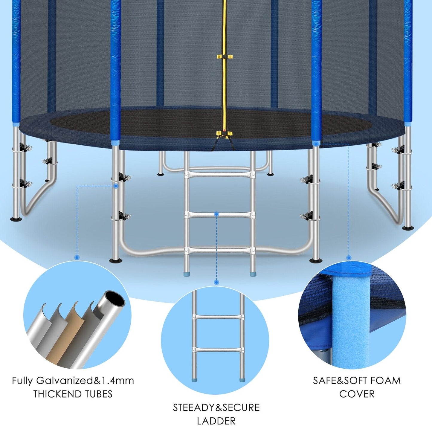 Arlopu 10FT Trampoline with Safety Closure Net for Kids & Adults, Outdoor Backyard Trampolines with Ladder