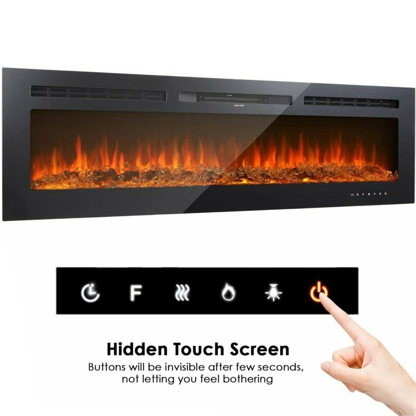 Arlopu 60'' Electric Fireplace, Wall Mounted / Recessed Fireplace Heater with Remote Control, Timer, Touch Screen