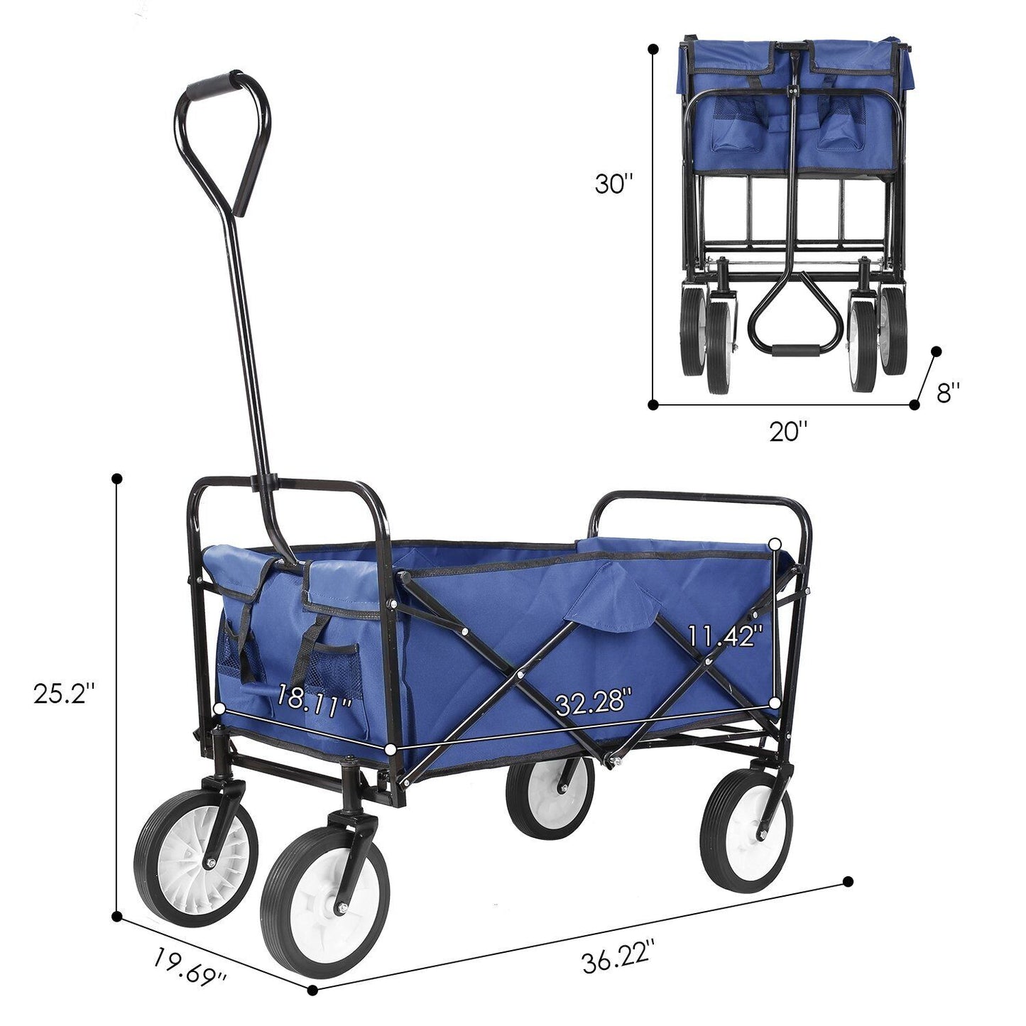 Arlopu Collapsible Utility Wagon Cart, Folding Grocery Cart Outdoor Camping Cart, 150 lbs, 262L (Navy Blue)