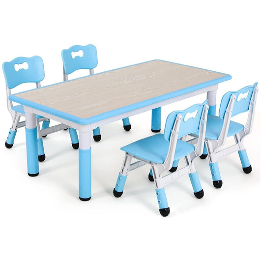 Arlopu Kids Plastic Table and 4 Chairs Set, Height Adjustable Toddler Multi Activity Desk Children Study / Dining Table, for Ages 2 - 10