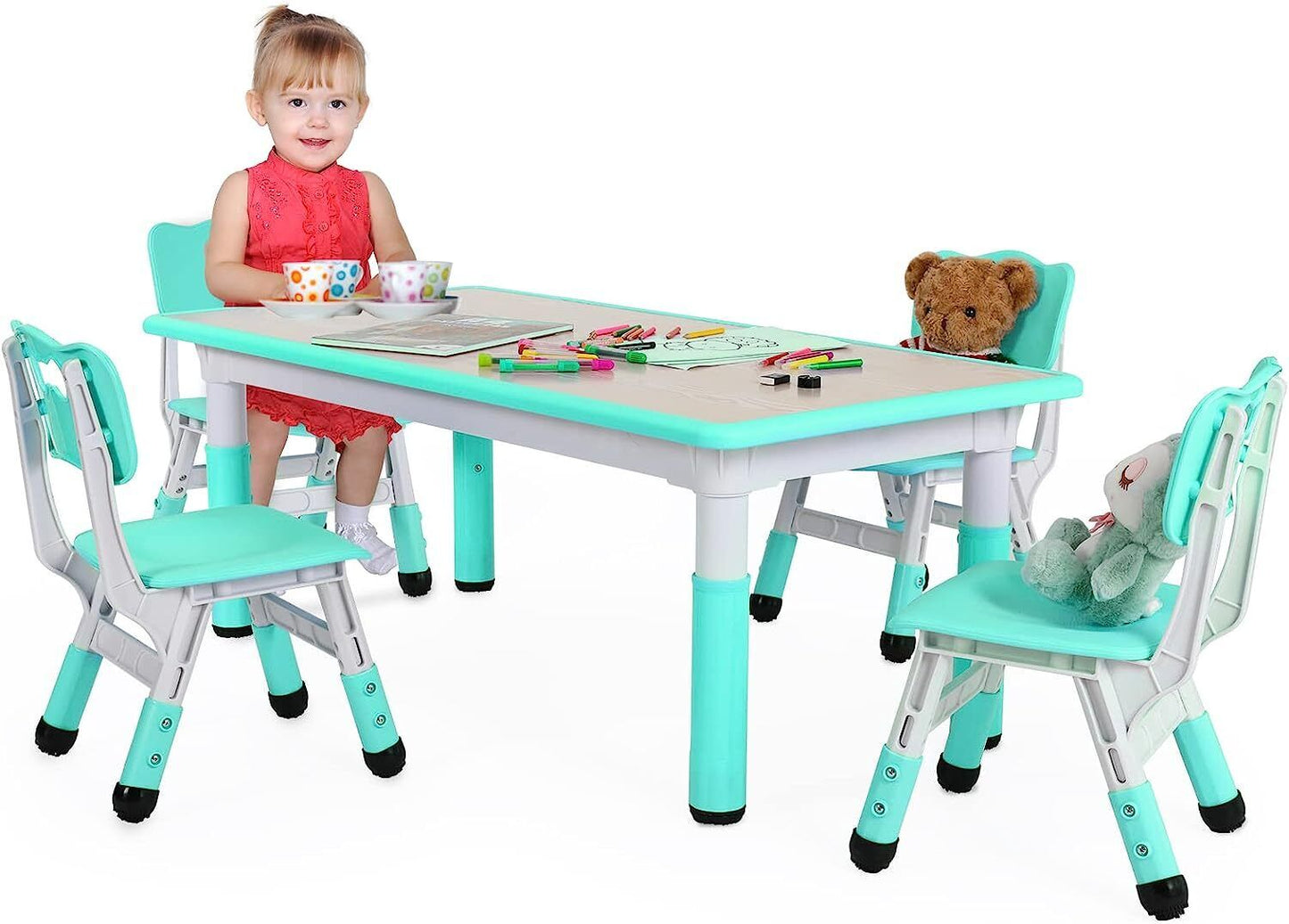 Arlopu Adjustable Kids Table and Chairs Set, 5 Pieces Toddler Play Arts & Crafts Desk Activity Table