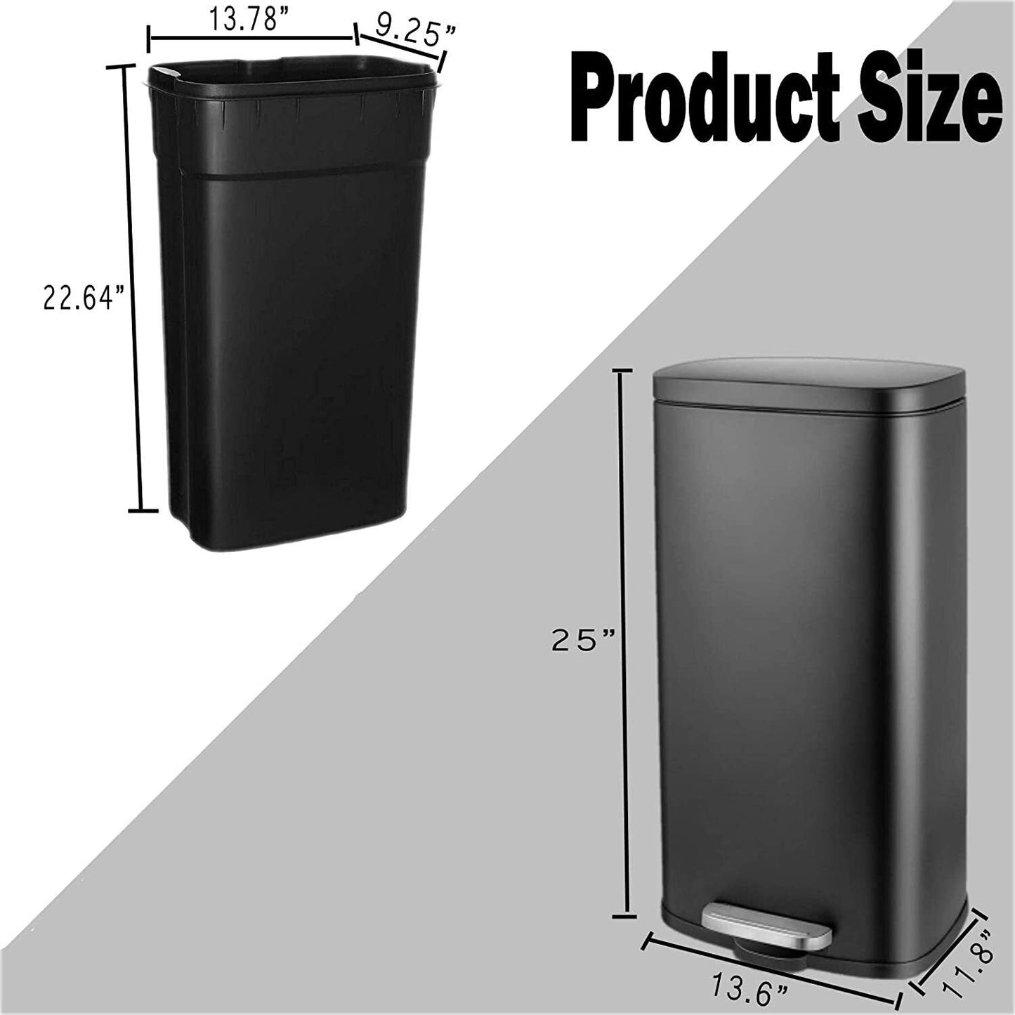 Arlopu 8 Gallon / 30L Kitchen Trash Can with Foot Pedal, Stainless Steel Garbage Can with Silent-Close Lid for Home Office