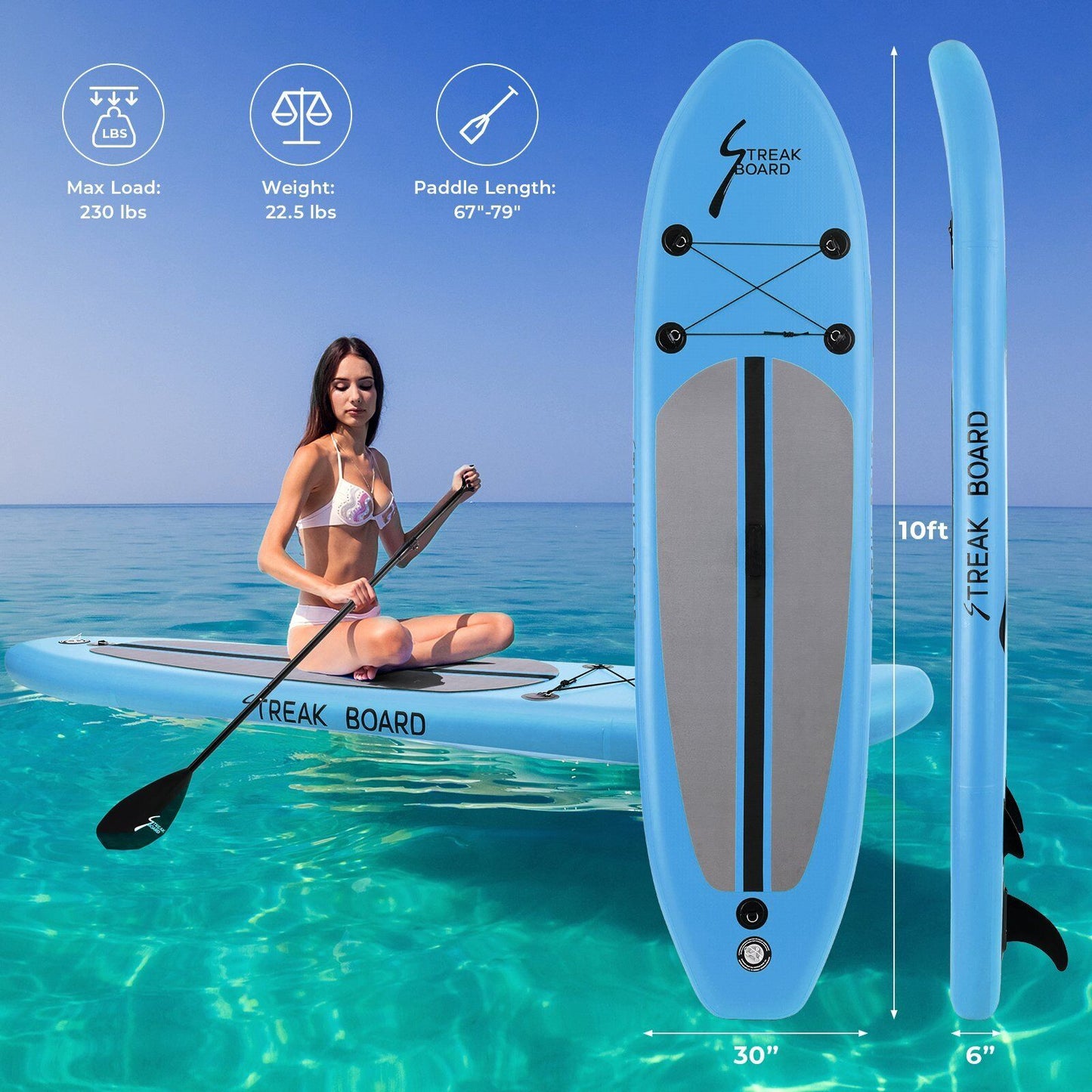 Arlopu Inflatable Stand Up Paddle Board 10FT SUP with Complete Kit, Adjustable Paddle