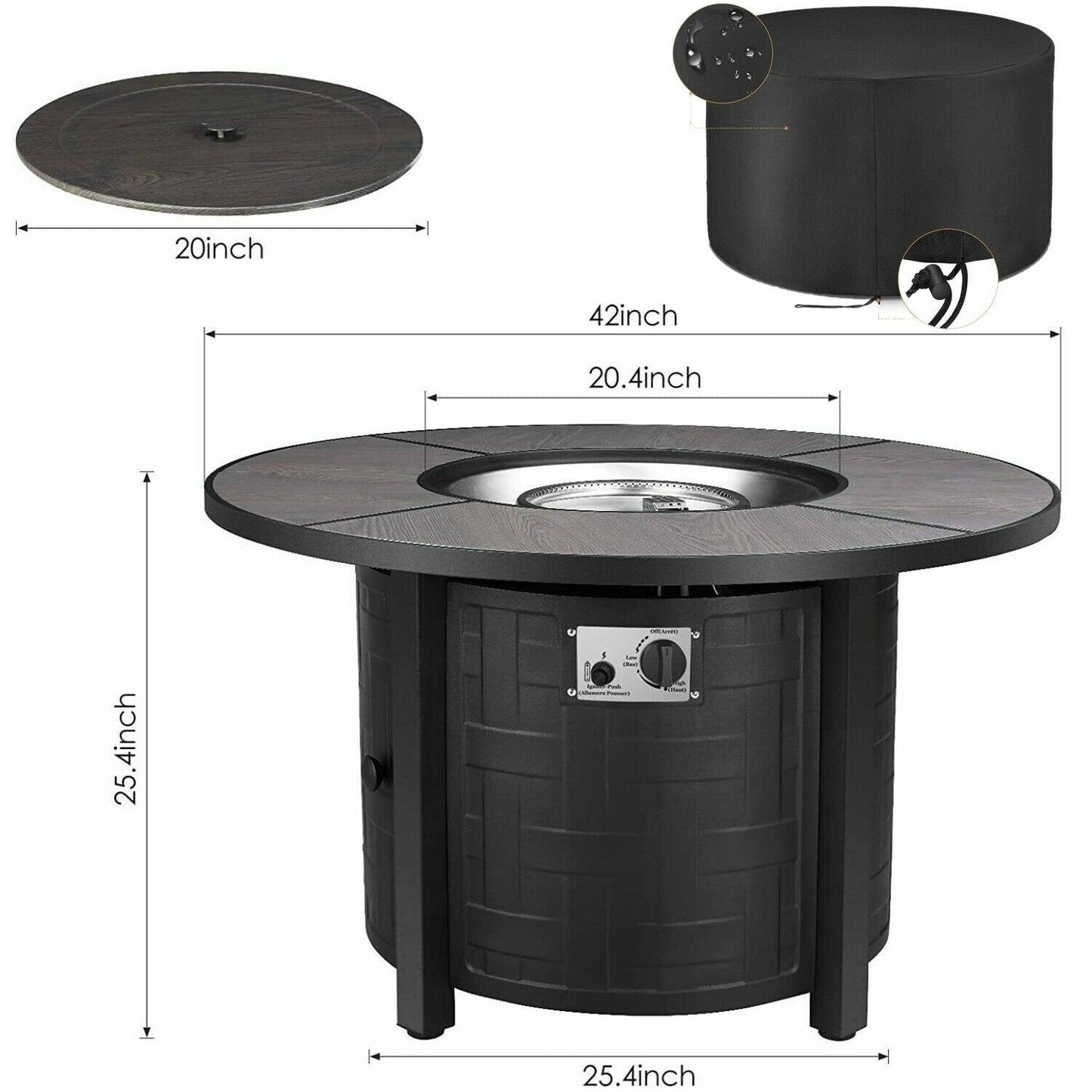 Arlopu 42" Propane Fire Pit Table 50,000 BTU Round Table Stove Patio Fireplace