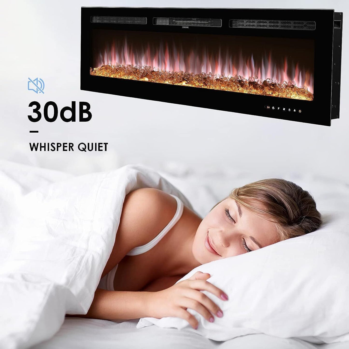 Arlopu 60'' Electric Fireplace, Wall Mounted / Recessed Fireplace Heater with Remote Control, Timer, Touch Screen