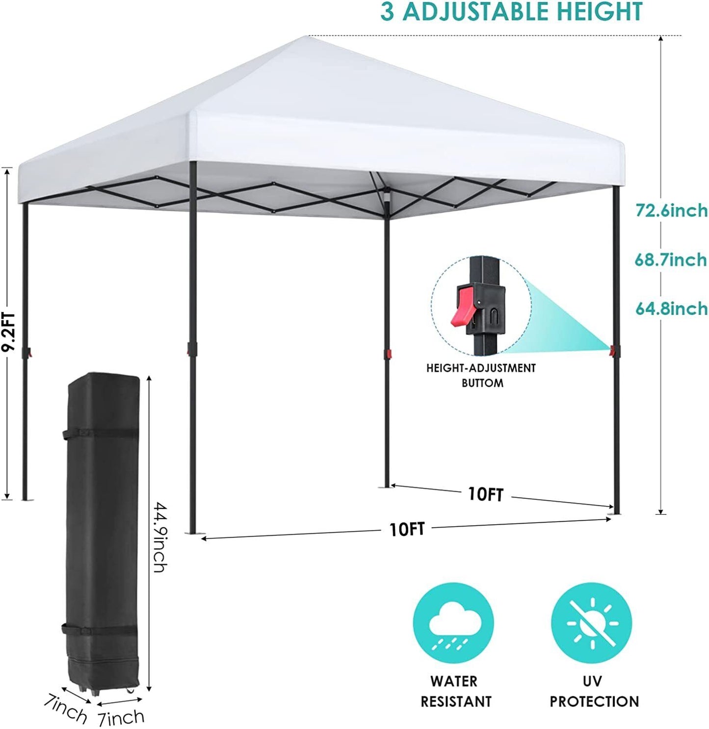 Arlopu Ez Pop up Canopy Tent 10' x 10' Outdoor Party Folding Gazebo Camping Shelter Instant Canopy - White