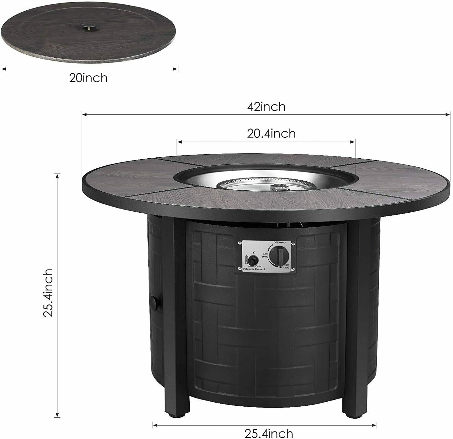 Arlopu 42" Propane Fire Pit Table 50,000 BTU Round Table Stove Patio Fireplace