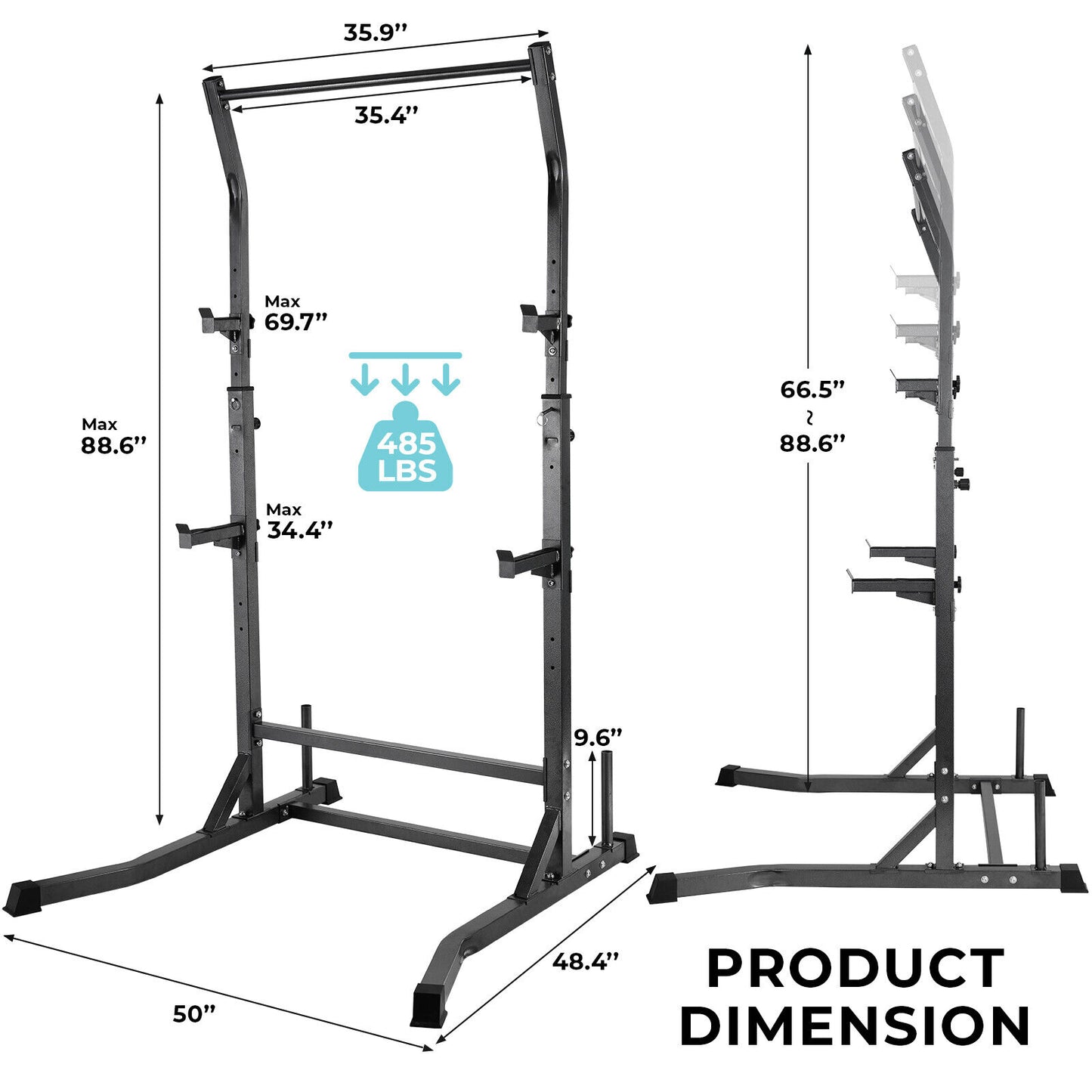 Arlopu Multi-Function Power Squat Rack Cage, Adjustable Bench Press Rack with Pull Up Bar, Squat Stand Full Body Strength Training, Weight Storage Rods, 2 Safety Spotter Arms for Home Gym