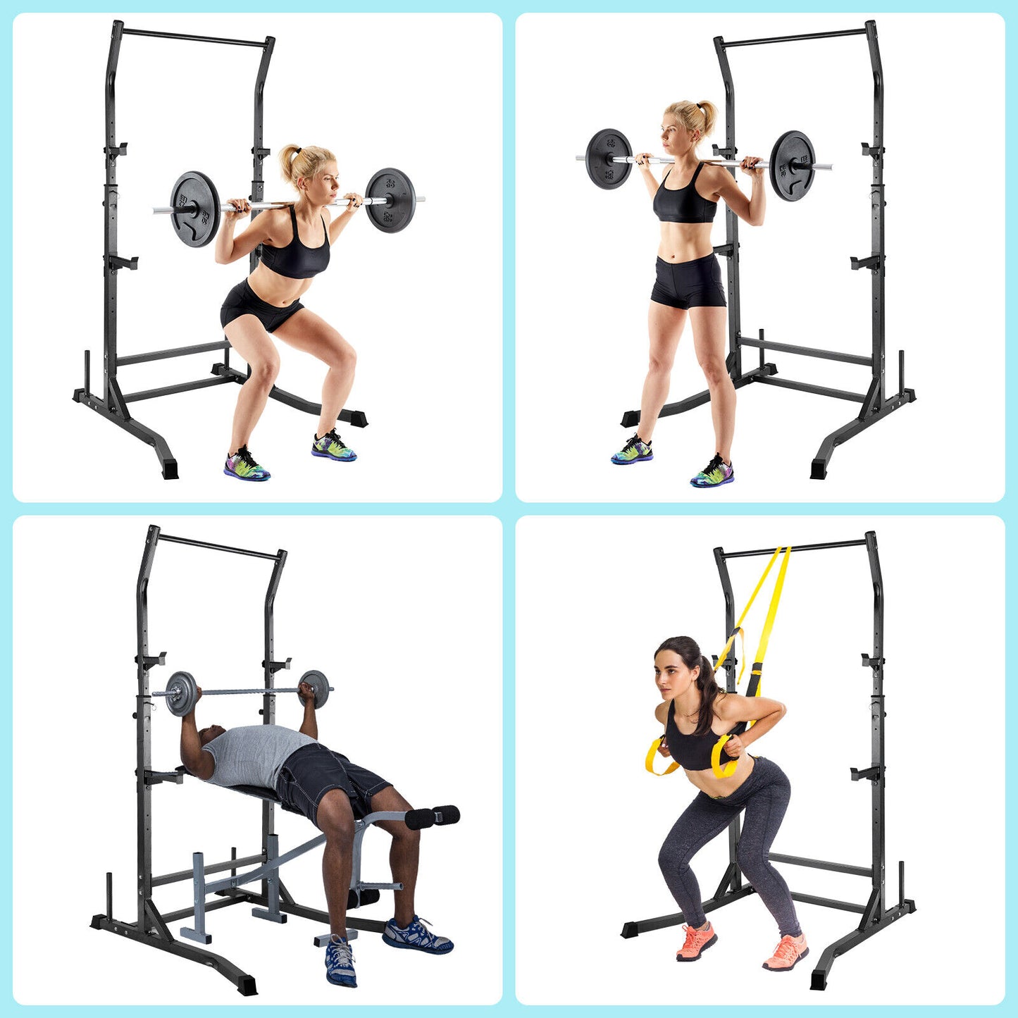 Arlopu Multi-Function Power Squat Rack Cage, Adjustable Bench Press Rack with Pull Up Bar, Squat Stand Full Body Strength Training, Weight Storage Rods, 2 Safety Spotter Arms for Home Gym