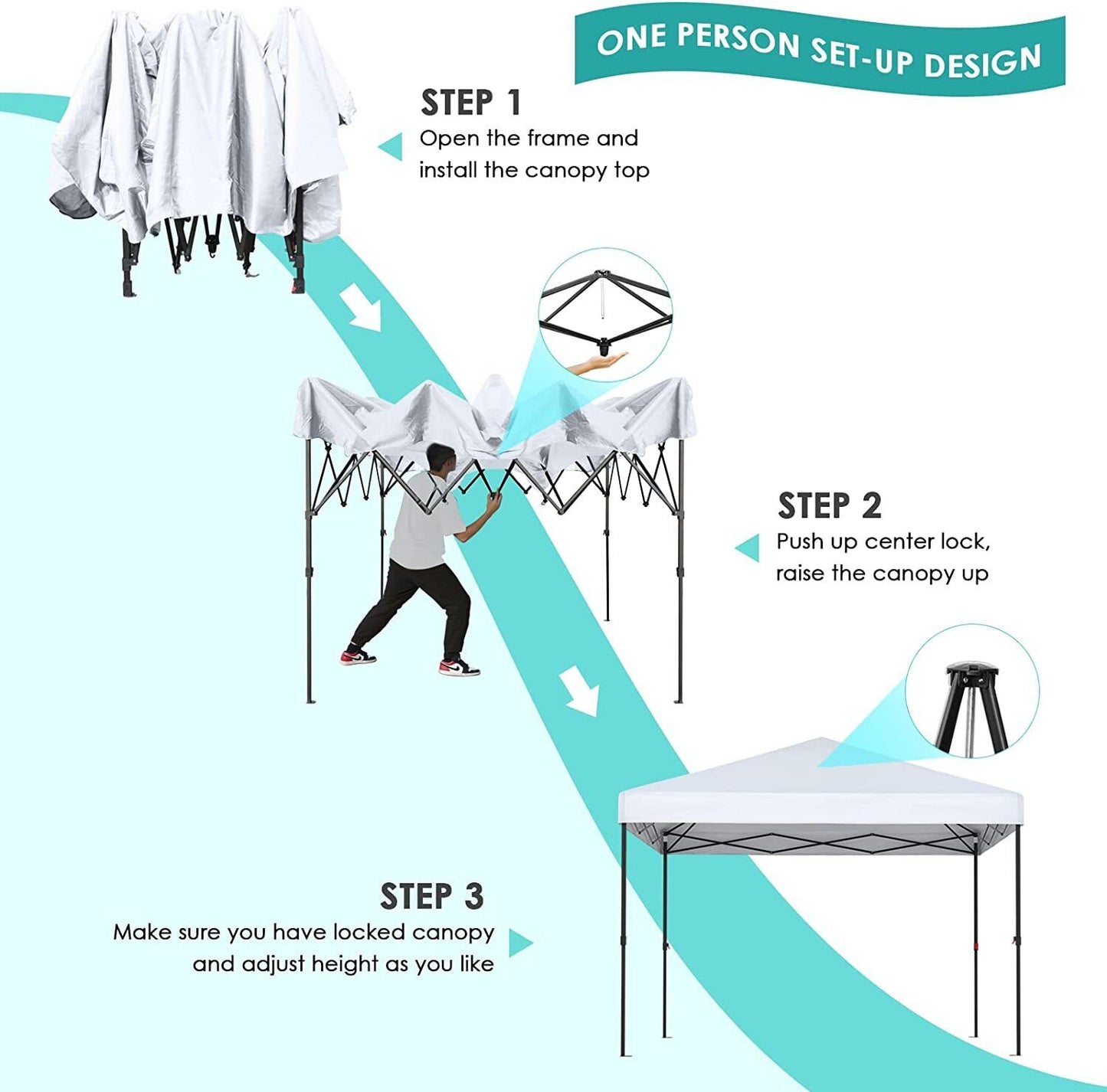 Arlopu Ez Pop up Canopy Tent 10' x 10' Outdoor Party Folding Gazebo Camping Shelter Instant Canopy - White