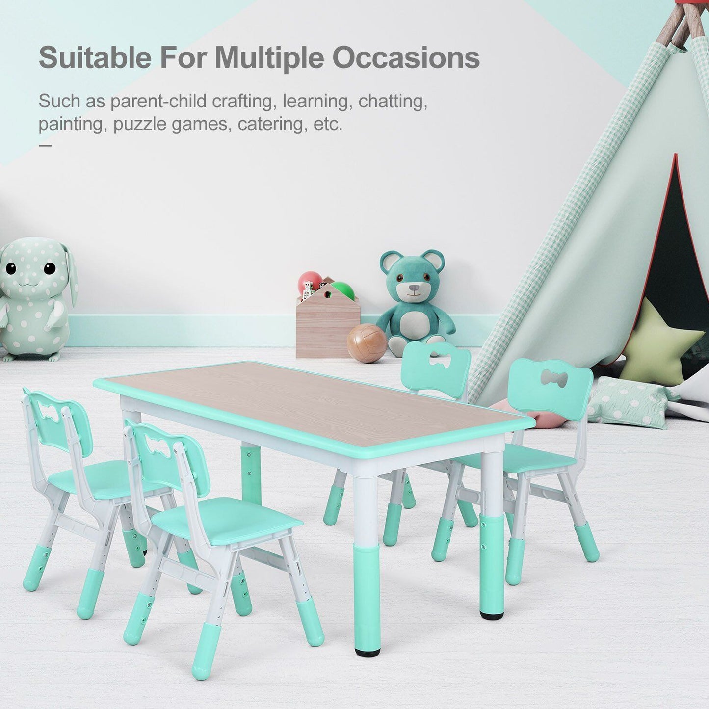 Arlopu Adjustable Kids Table and Chairs Set, 5 Pieces Toddler Play Arts & Crafts Desk Activity Table