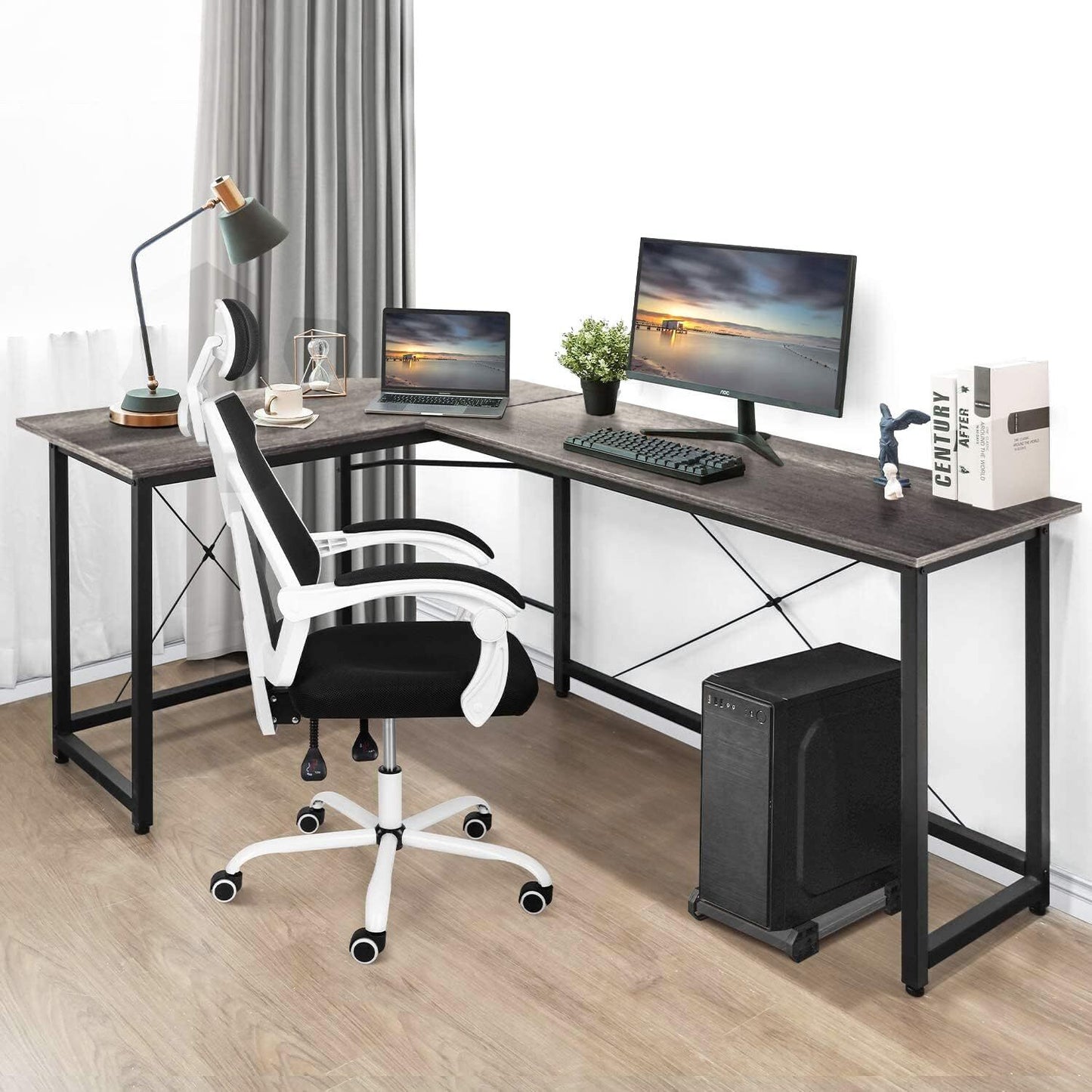 Arlopu 66.5'' L-Shaped Desk Corner Computer Desk with CPU Stand Gaming Table Workstation for Home Office