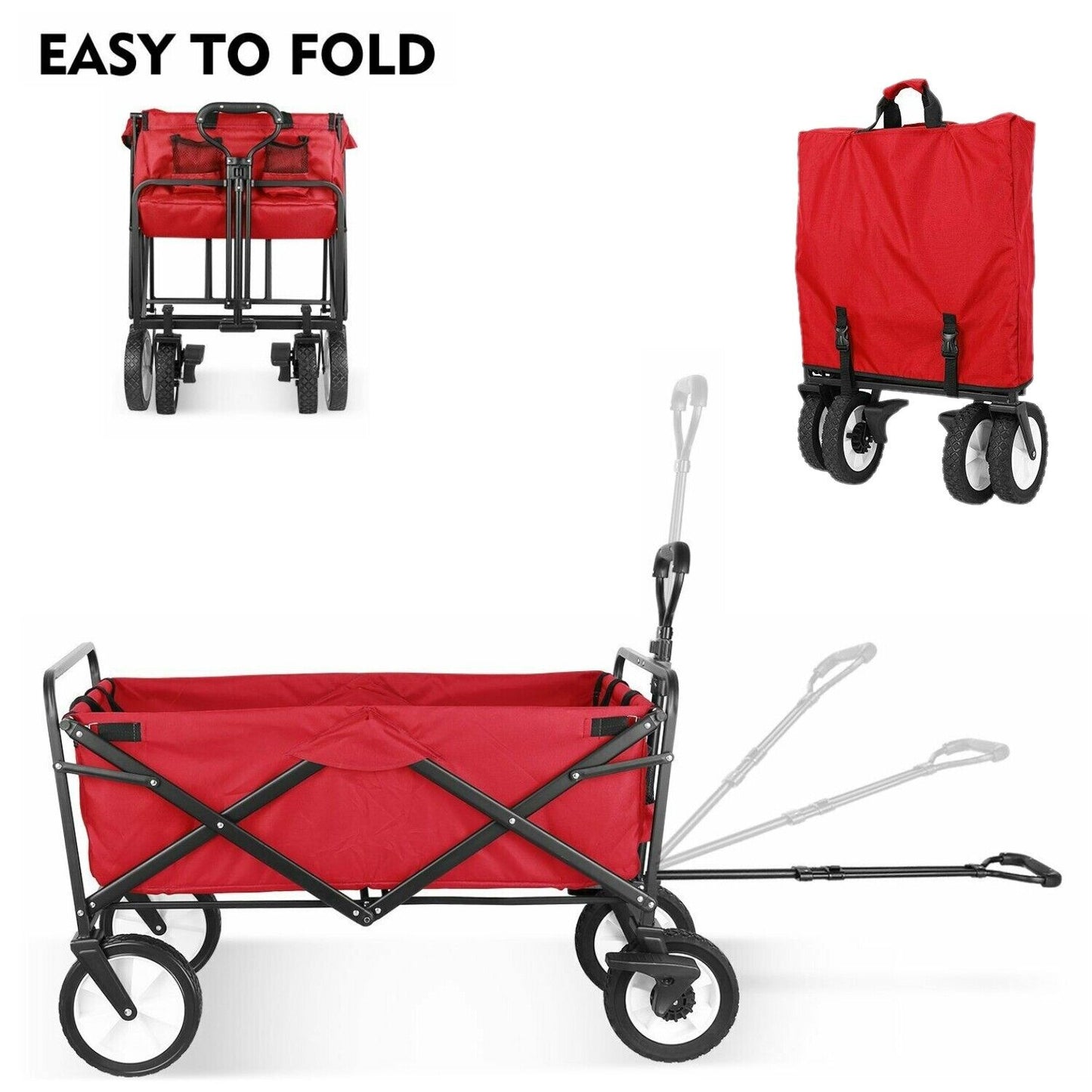 Arlopu Outdoor Collapsible Utility Wagon, Folding Garden Cart with Brake Wheels, Heavy Duty Grocery Wagon Shopping Cart