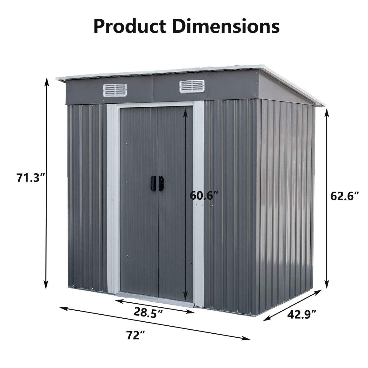 Arlopu 6' x 3.5' Outdoor Storage Shed, Garden Tool Shed with Double Lockable Doors