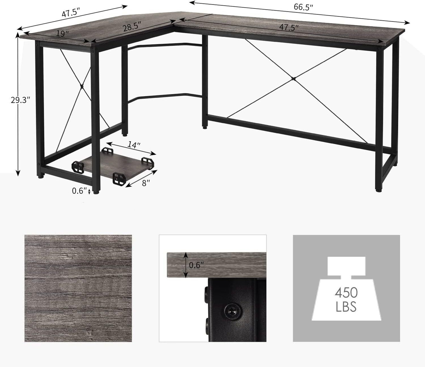 Arlopu 66.5'' L-Shaped Desk Corner Computer Desk with CPU Stand Gaming Table Workstation for Home Office