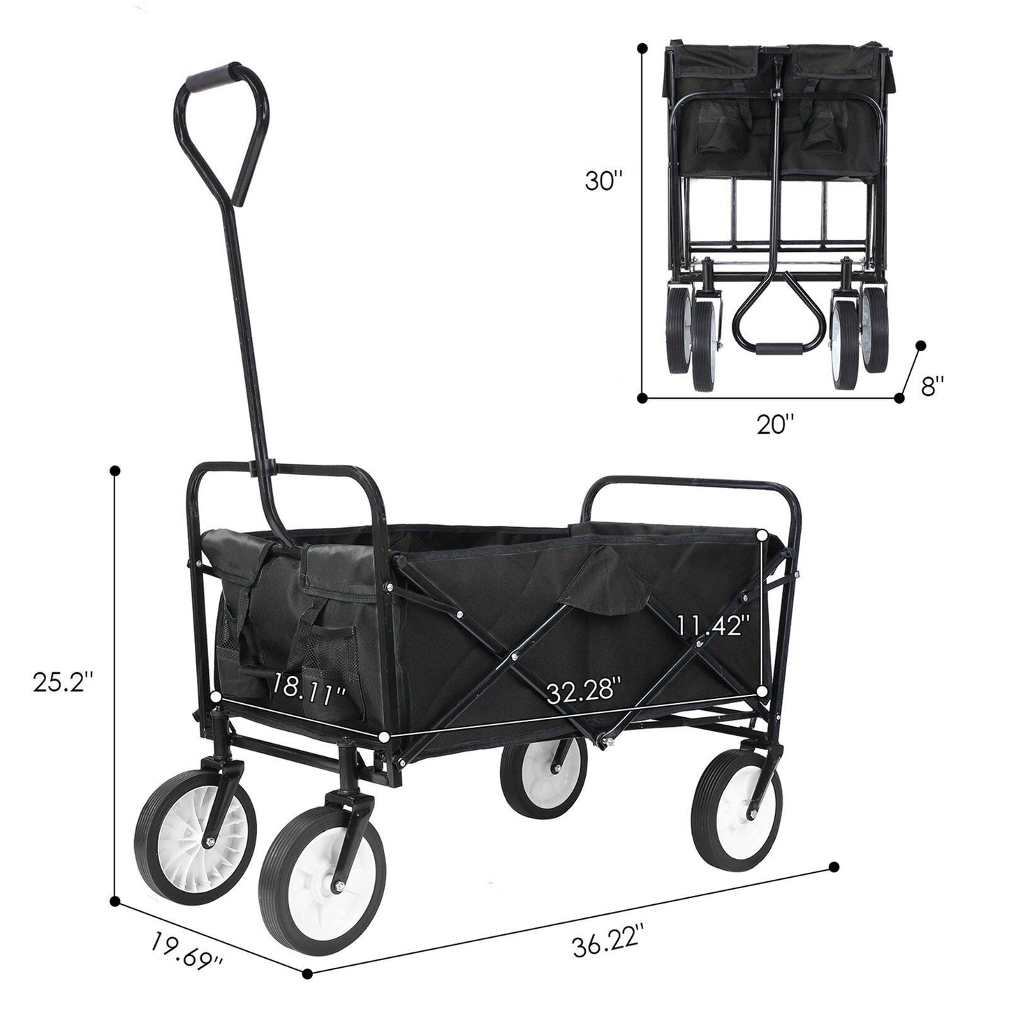 Arlopu Collapsible Utility Wagon Cart, Folding Grocery Cart, Heavy Duty Steel Wagon for Outdoor Shopping, Camping, Picnic, Weight Capacity 150 lbs