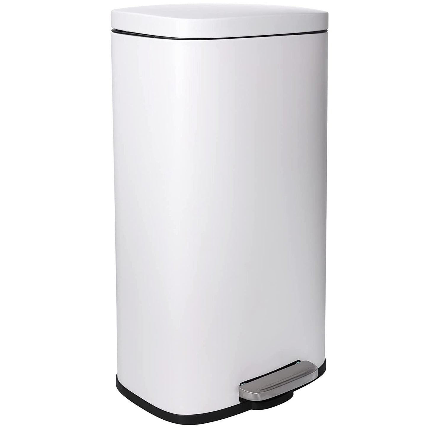 Arlopu 30 Liter / 8 Gallon Trash Can with Lid, Rectangular Stainless Steel Step On Kitchen Garbage Can, White