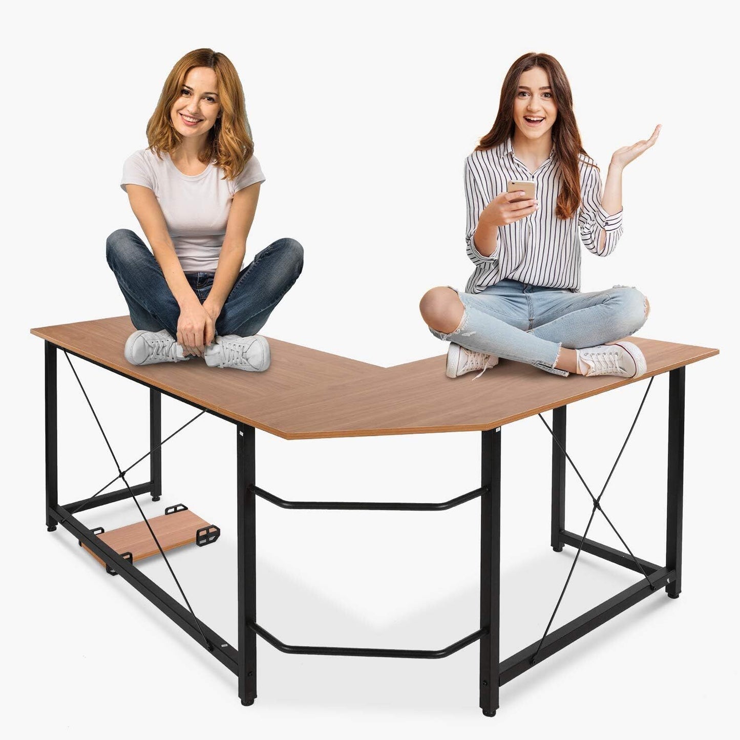 Arlopu 66.5'' L-Shaped Corner Computer Desk PC Laptop Table Writing Table Workstation for Home Office
